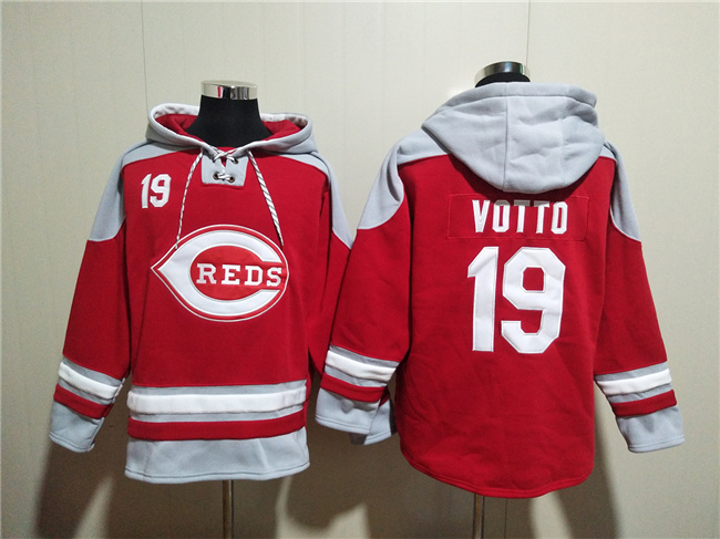 Men's Cincinnati Reds #19 Joey Votto Red Ageless Must-Have Lace-Up Pullover Hoodie
